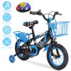 12In Kids\' Bike with Training Wheels Children Bicycle with Helmet Basket Rear Seat Chain Guard for Boys Aged 2-4