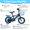 12In Kids\' Bike with Training Wheels Children Bicycle with Helmet Basket Rear Seat Chain Guard for Boys Aged 2-4