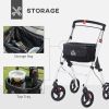 Upright Walker Rollator, Rolling Walker with Storage Bag, Tray, Dual Brakes, Adjustable Height, for Seniors, White