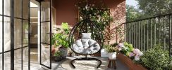 U_STYLE Indoor Outdoor Hanging Hammock Chair with Stand, Foldable Rattan Egg Swing Chair with Iron Frame and Plush Cushion & Removable Headrest