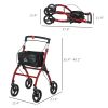 Upright Walker Rollator, Rolling Walker with Storage Bag, Tray, Dual Brakes, Adjustable Height, for Seniors, Red