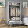 Portable Wardrobe Closet with Rolling Curtain Door Hanging Rod and 3 Drawer Boxes Non Woven Fabric Storage Organizer Tool Free Assembly 35.4 x 17.7 x