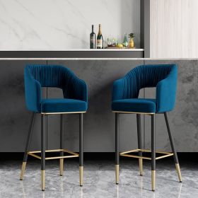 Modern Velvet Bar Stools with Upholstery Blue
