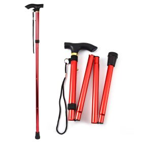 Walking Cane Aluminum Alloy Walking Stick Adjustable Folding Travel Hiking Stick Anti-Slip (Option: AdjustableWalkingStick(Red))