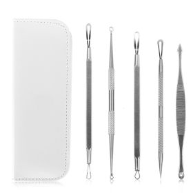 5 Pcs Blackhead Remover Kit Pimple Comedone Extractor Tool Set Stainless Steel Facial Acne Blemish Whitehead Popping Zit Removing for Nose Face Skin C (Option: Tool5PcsKit(White))