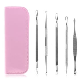 5 Pcs Blackhead Remover Kit Pimple Comedone Extractor Tool Set Stainless Steel Facial Acne Blemish Whitehead Popping Zit Removing for Nose Face Skin C (Option: Tool5PcsKit(Pink))