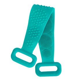 Silicone Back Scrubber Belt For Shower Exfoliating Foaming Body Wash Strap Brush Bristles Massage Dots W/ Adhesive Hook (Option: BathScrubberBelt(Green))