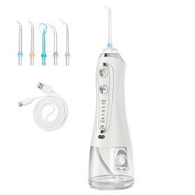 Portable Water Dental Flosser Cordless Rechargeable Dental Oral Irrigator IPX7 Waterproof Teeth Cleaner with 5 Modes 5 Nozzles 10.14oz Detachable Wate (Option: DentalFlosser(White))