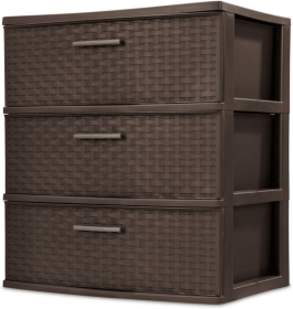 3 Drawer Wide Weave Tower Plastic, Cement, Case of 1 (NO: no, Color: Espresso)
