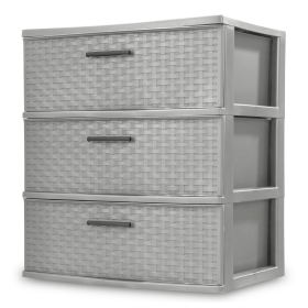 3 Drawer Wide Weave Tower Plastic, Cement, Case of 1 (NO: no, Color: Cement)