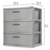 3 Drawer Wide Weave Tower Plastic, Cement, Case of 1